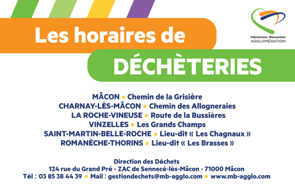 Déchèteries de Mâconnais-Beaujolais Agglomération - horaires